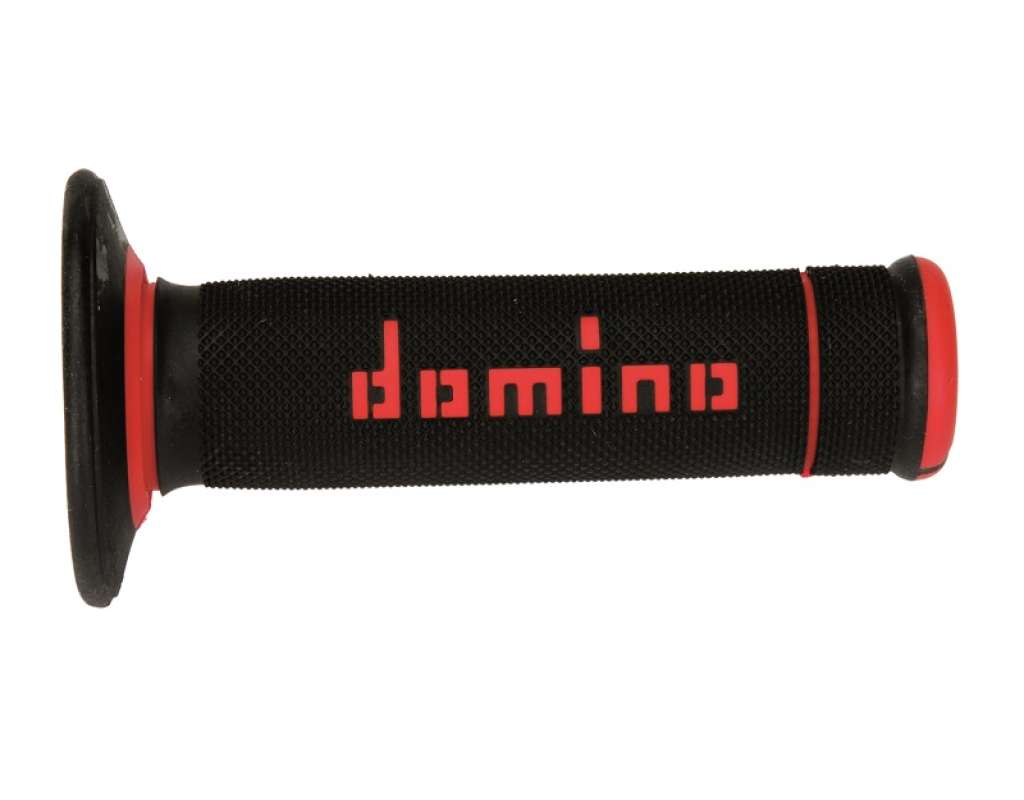 domino coppia manopole bicolore nero / rossa modello extreme per moto off  road enduro / cross in materiale bicomponente lunghezza: 118 mm accessori:  97.5595.04-00