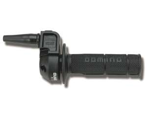 Domino comando gas off road crossenduro con manopola nera in alluminio nero. Mono Cavo RapiditÃ : 3,6 °mm Corsa Max: 74 mm