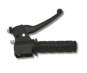 Domino comando gas ciclomotore scooter Completo di leva in resina acetalica, manopola nera, attacco per  dispositivo elettrico ed impianto stop. (codice leva 3833.73)Materiale: AlluminioNero.Mono Cavo