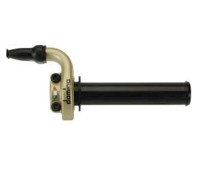 Domino comando gas stradale Mod. KKR 03 RAPIDO - Desmodromico, senza manopolaMateriale: Alluminio color Oro .2 cavi pushpull RapiditÃ : 2,6 °mm Corsa Max: 45 mm