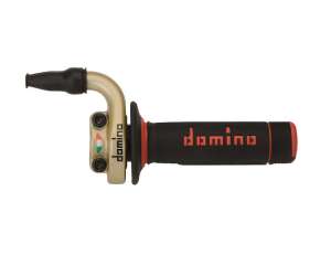 Domino comando gas off road crossenduro Mod. KRE 03 RAPIDO - Desmodromico - Con manopola bilcolore NeroRossaMateriale: Alluminio Oro.2 cavi pushpull RapiditÃ : 2,6 °mm Corsa Max: 45 mm