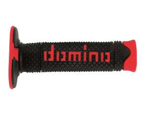 Domino COPPIA MANOPOLE IN GOMMA BICOLORE NERO / ROSSO DSH (DOMINO SOFT HAND) PER MOTO OFF ROAD CROSS / ENDURO  Lunghezza: 120 mm Accessori: 97.5595.04-00