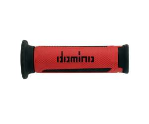 Domino COPPIA MANOPOLE MODELLO TURISMO IN GOMMA BICOLORE ROSSO / NERO PER MOTO STRADALI / SCOOTER Lunhezza: 120 mm