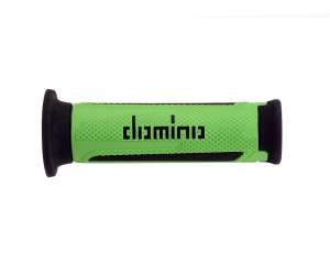 Domino COPPIA MANOPOLE MODELLO TURISMO IN GOMMA BICOLORE VERDE / NERO PER MOTO STRADALI / SCOOTER Lunhezza: 120 mm