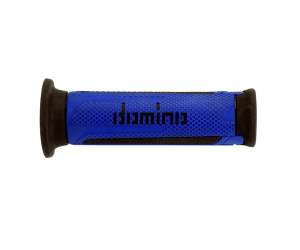 Domino COPPIA MANOPOLE MODELLO TURISMO IN GOMMA BICOLORE BLU / NERO PER MOTO STRADALI / SCOOTER Lunhezza: 120 mm