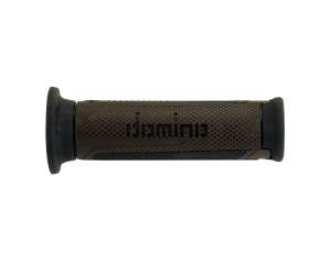 Domino COPPIA MANOPOLE MODELLO TURISMO IN GOMMA BICOLORE MARRONE / NERO PER MOTO STRADALI / SCOOTER Lunhezza: 120 mm