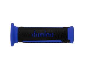 Domino COPPIA MANOPOLE MODELLO TURISMO IN GOMMA BICOLORE ANTRACITE / BLU PER MOTO STRADALI / SCOOTER Lunhezza: 120 mm