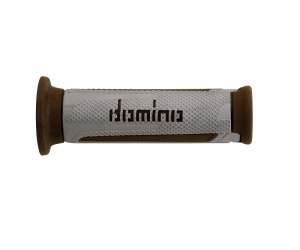 Domino COPPIA MANOPOLE MODELLO TURISMO A350 IN GOMMA BICOLORE ARGENTO / MARRONE PER MOTO STRADALI / SCOOTER Lunhezza: 120 mm