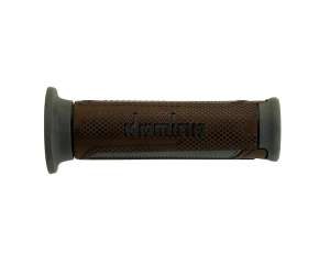 Domino COPPIA MANOPOLE MODELLO TURISMO IN GOMMA BICOLORE MARRONE / GRIGIO PER MOTO STRADALI / SCOOTER Lunhezza: 120 mm