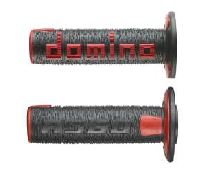 Domino COPPIA MANOPOLE IN GOMMA SCRITTA DOMINO GRANDE MODELLO A360 IN GOMMA BICOLORE NERO / ROSSO PER MOTO OFF ROAD CROSS / ENDURO Lunghezza: 120 mm