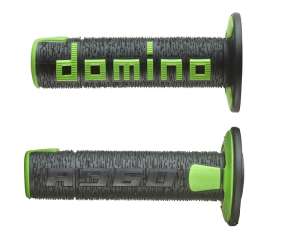 Domino COPPIA MANOPOLE IN GOMMA SCRITTA DOMINO GRANDE MODELLO A360 IN GOMMA BICOLORE NERO / VERDE PER MOTO OFF ROAD CROSS / ENDURO Lunghezza: 120 mm