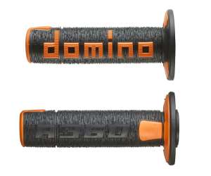 Domino COPPIA MANOPOLE IN GOMMA SCRITTA DOMINO GRANDE MODELLO A360 IN GOMMA BICOLORE NERO / ARANCIO PER MOTO OFF ROAD CROSS / ENDURO Lunghezza: 120 mm
