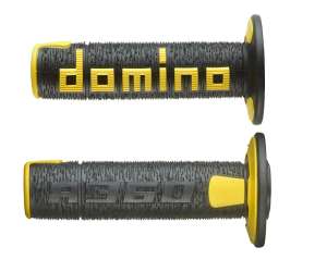 Domino COPPIA MANOPOLE IN GOMMA SCRITTA DOMINO GRANDE MODELLO A360 IN GOMMA BICOLORE NERO / ARANCIO PER MOTO OFF ROAD CROSS / ENDURO Lunghezza: 120 mm