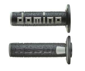 Domino COPPIA MANOPOLE IN GOMMA SCRITTA DOMINO GRANDE MODELLO A360 IN GOMMA BICOLORE NERO / GRIGIO PER MOTO OFF ROAD CROSS / ENDURO Lunghezza: 120 mm