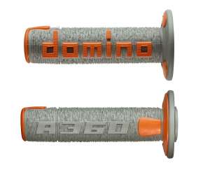 Domino COPPIA MANOPOLE IN GOMMA SCRITTA DOMINO GRANDE MODELLO A360 IN GOMMA BICOLORE GRIGIO / ARANCIO PER MOTO OFF ROAD CROSS / ENDURO Lunghezza: 120 mm