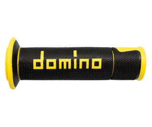 Manopole Domino nere/gialle in gomma termoplastica bicomponente con finitura multiconica A45041C4740B7-0 diametro 22 mm