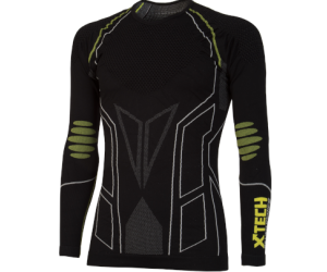 Maglia moto, bici e running tecnica sportiva antivento a maniche lunghe girocollo nera e gialla XTECH taglia XXS