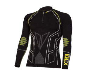 Maglia moto, bici e running tecnica sportiva antivento a maniche lunghe zip nera e gialla XTECH taglia XXS