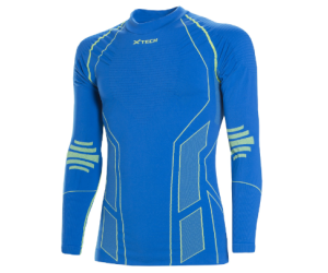 Maglia moto, bici e running tecnica sportiva antivento invernale a maniche lunghe blu e verde XTECH taglia XXS