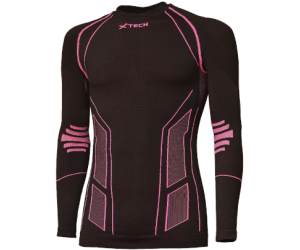 Maglia moto, bici e running tecnica sportiva antivento invernale a maniche lunghe girocollo nera rosa donna XTECH taglia XXS