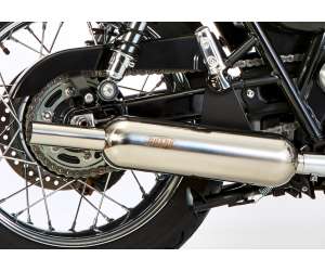 Scarico TRIUMPH Thruxton 2004 - 2005 - 2006 - 2007 - 2008 - 2009 - 2010 - 2011 - 2012 - 2013 - 2014 - 2015  .  SHARK Retro Classic con Kat sistema completo terminale di scarico acciaio inossidabile lucidato colore argento