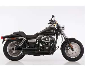 Scarico HARLEY DAVIDSON DYNA Fat Bob 2008 - 2009 - 2010 - 2011 - 2012   Sistema di scarico FALCON Double Groove sistema completo acciaio inossidabile rivestito colore nero-opaco