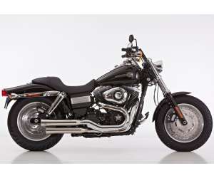 Scarico HARLEY DAVIDSON DYNA Fat Bob 2008 - 2009 - 2010 - 2011 - 2012   Sistema di scarico FALCON Double Groove Slip on  acciaio inossidabile lucidato colore argento