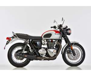 Scarico TRIUMPH Bonneville T100 2016 - 2017 - 2018  .  SHARK Retro Classic Slip on terminale di scarico acciaio inossidabile lucidato colore argento