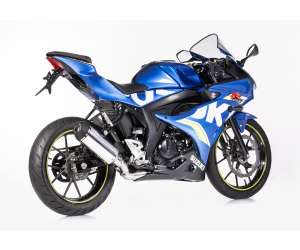 Scarico SUZUKI GSX-S 125 2017 - 2018  .  SHARK DSX-5 sistema completo terminale di scarico Alluminio lucidato/silenziatore acciaio inossidabile nero opaco rivestito colore argento