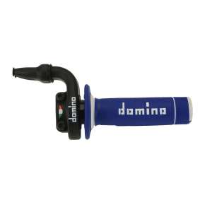 Domino comando gas off road crossenduro Mod. KRE 03 RAPIDO - Desmodromico - Con manopola bilcolore BluBiancaMateriale: AlluminioNero. 2 cavi pushpull RapiditÃ : 2,6 °mm Corsa Max: 45 mm