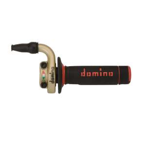 Domino comando gas off road crossenduro Mod. KRE 03 RAPIDO - Desmodromico - Con manopola bilcolore NeroRossaMateriale: Alluminio Oro.2 cavi pushpull RapiditÃ : 2,6 °mm Corsa Max: 45 mm