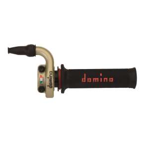 Domino comando gas rapido off road crossenduro Mod. KKR 03 RAPIDO - Desmodromico, con manopola bicole NeroRossa.Materiale: AlluminioOro.2 cavi pushpull RapiditÃ : 2,6 °mm Corsa Max: 45 mm