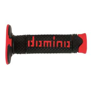 Domino COPPIA MANOPOLE IN GOMMA BICOLORE NERO / ROSSO DSH (DOMINO SOFT HAND) PER MOTO OFF ROAD CROSS / ENDURO  Lunghezza: 120 mm Accessori: 97.5595.04-00