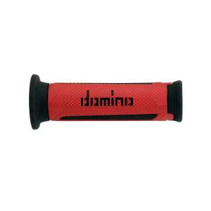 Domino COPPIA MANOPOLE MODELLO TURISMO IN GOMMA BICOLORE ROSSO / NERO PER MOTO STRADALI / SCOOTER Lunhezza: 120 mm