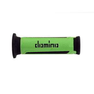 Domino COPPIA MANOPOLE MODELLO TURISMO IN GOMMA BICOLORE VERDE / NERO PER MOTO STRADALI / SCOOTER Lunhezza: 120 mm