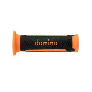 Domino COPPIA MANOPOLE MODELLO TURISMO IN GOMMA BICOLORE ANTRACITE / ARANCIO PER MOTO STRADALI / SCOOTER Lunhezza: 120 mm