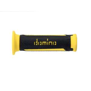 Domino COPPIA MANOPOLE MODELLO TURISMO IN GOMMA BICOLORE ANTRACITE / GIALLO PER MOTO STRADALI / SCOOTER Lunhezza: 120 mm