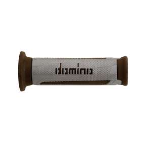 Domino COPPIA MANOPOLE MODELLO TURISMO A350 IN GOMMA BICOLORE ARGENTO / MARRONE PER MOTO STRADALI / SCOOTER Lunhezza: 120 mm