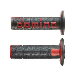 Domino COPPIA MANOPOLE IN GOMMA SCRITTA DOMINO GRANDE MODELLO A360 IN GOMMA BICOLORE NERO / ROSSO PER MOTO OFF ROAD CROSS / ENDURO Lunghezza: 120 mm