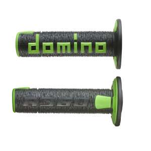 Domino COPPIA MANOPOLE IN GOMMA SCRITTA DOMINO GRANDE MODELLO A360 IN GOMMA BICOLORE NERO / VERDE PER MOTO OFF ROAD CROSS / ENDURO Lunghezza: 120 mm