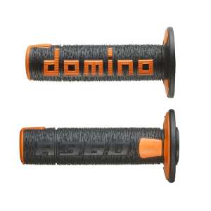 Domino COPPIA MANOPOLE IN GOMMA SCRITTA DOMINO GRANDE MODELLO A360 IN GOMMA BICOLORE NERO / ARANCIO PER MOTO OFF ROAD CROSS / ENDURO Lunghezza: 120 mm