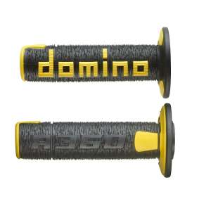 Domino COPPIA MANOPOLE IN GOMMA SCRITTA DOMINO GRANDE MODELLO A360 IN GOMMA BICOLORE NERO / ARANCIO PER MOTO OFF ROAD CROSS / ENDURO Lunghezza: 120 mm