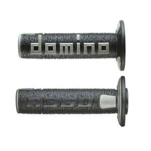 Domino COPPIA MANOPOLE IN GOMMA SCRITTA DOMINO GRANDE MODELLO A360 IN GOMMA BICOLORE NERO / GRIGIO PER MOTO OFF ROAD CROSS / ENDURO Lunghezza: 120 mm