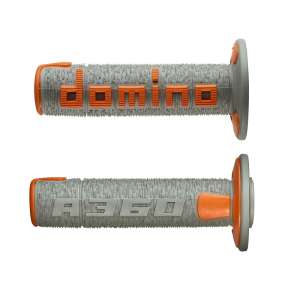 Domino COPPIA MANOPOLE IN GOMMA SCRITTA DOMINO GRANDE MODELLO A360 IN GOMMA BICOLORE GRIGIO / ARANCIO PER MOTO OFF ROAD CROSS / ENDURO Lunghezza: 120 mm