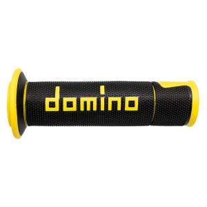 Manopole Domino nere/gialle in gomma termoplastica bicomponente con finitura multiconica A45041C4740B7-0 diametro 22 mm