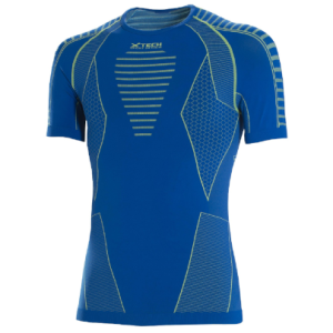 Maglia moto, bici e running tecnica sportiva antivento a maniche corte blu e verde XTECH taglia XXS