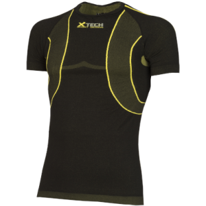 Maglia moto, bici e running tecnica sportiva antivento a maniche corte verde e gialla XTECH taglia XXS