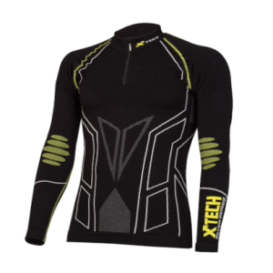 Maglia moto, bici e running tecnica sportiva antivento a maniche lunghe zip nera e gialla XTECH taglia XXS