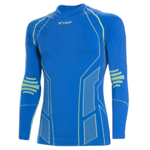 Maglia moto, bici e running tecnica sportiva antivento invernale a maniche lunghe blu e verde XTECH taglia XXS