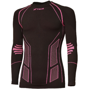 Maglia moto, bici e running tecnica sportiva antivento invernale a maniche lunghe girocollo nera rosa donna XTECH taglia XXS